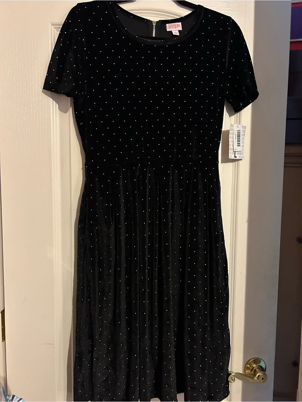 LuLaRoe Amelia Elegant Black Velvet Rhinestone Dress New Large